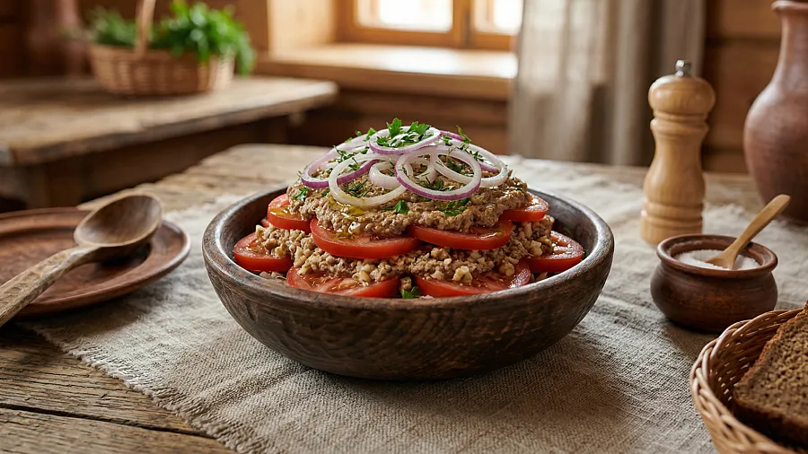 Салат с чесноком и орехами