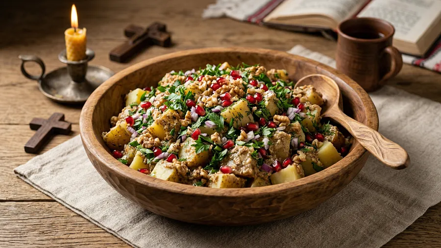 Картофель с орехами и гранатом