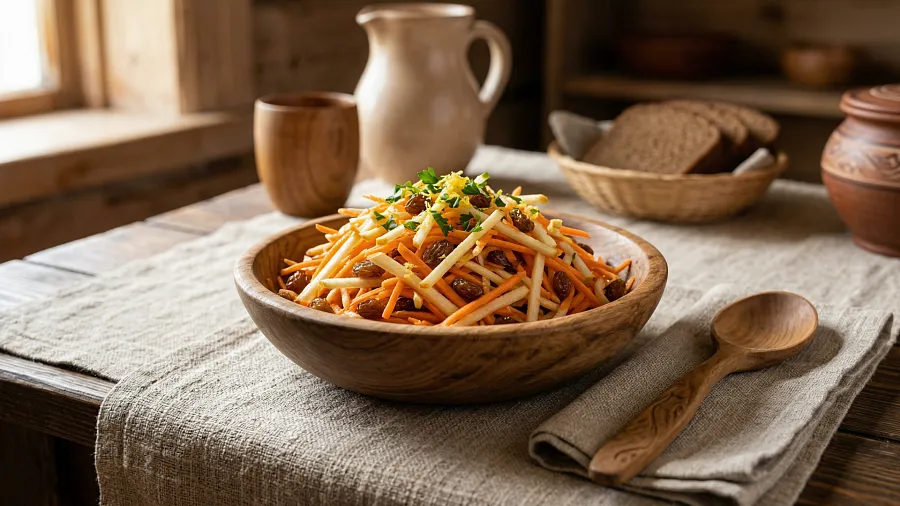 Салат из моркови, яблок и изюма