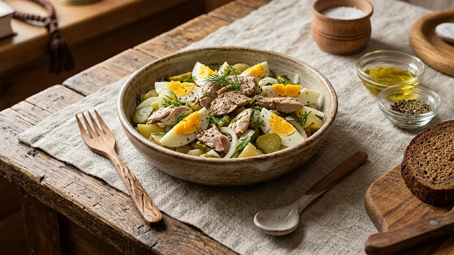 Салат из печени трески