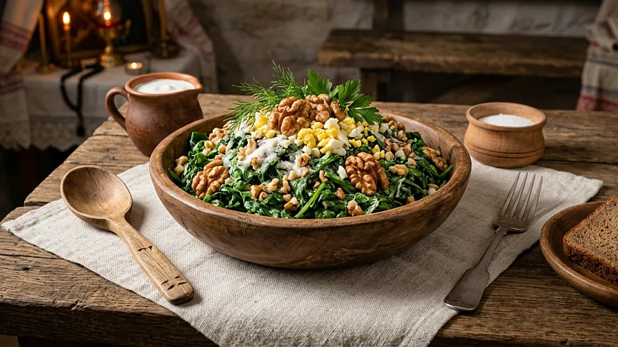 Салат из шпината с орехами