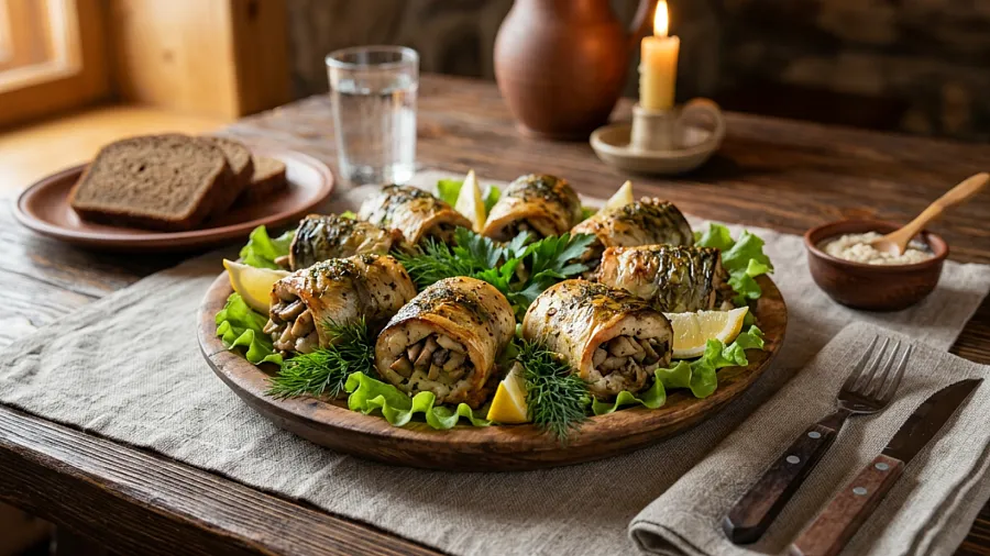 Рулетики рыбные с грибами